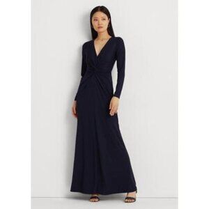 NWT Lauren Ralph Lauren Women's Twisted Long-Sleeve Gown Navy Size 8